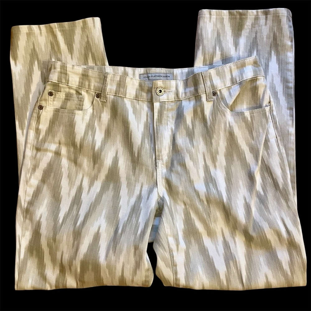 CHICO'S PLATINUM JEANS fun flamestitch fabric / 2 Regular / cotton stretch READ!